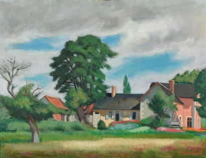 null Jacques MARKIEL (Pologne, 1911- Paris, 2008). Hameau à la maison rose. Huile...