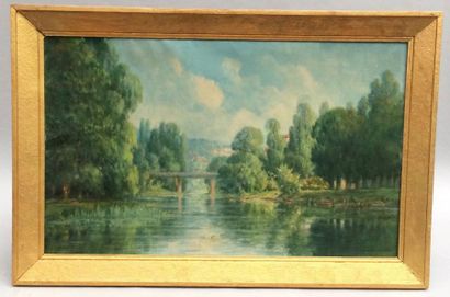 null Georges Henri TRIBOUT (1884 - 1962). Le Pont. Huile sur toile signée en bas...