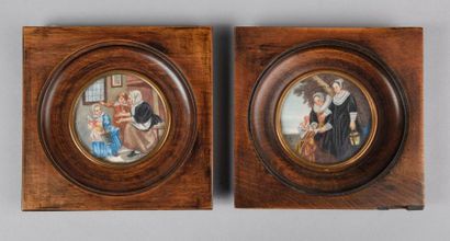 null Deux miniatures d'après les Flamands du XVIIème siècle.