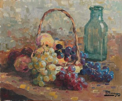 null I. MOURGUES (XIXe siècle - XXe siècle). Les raisins. Huile sur toile signée...