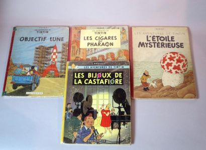 null LES AVENTURES DE TINTIN ensemble de quatre albums de bandes-dessinées par Hergé...