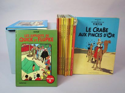 null LES AVENTURES DE TINTIN ensemble de neuf albums de bandes dessinées par Hergé,...