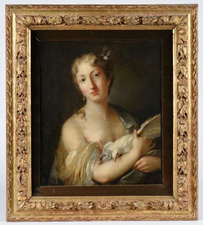 null École française vers 1730, suiveur de Rosalba Carriera. / Jeune fille à la colombe....