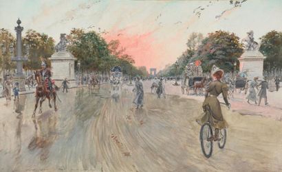 null Georges STEIN (Paris, 1870 - 1955). / "Paris, avenue des Champs-Elysées" vue...