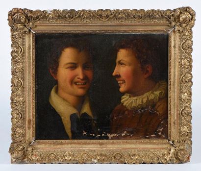 null École Française vers 1800 d'après Carrache / Deux jeunes hommes souriant. /...