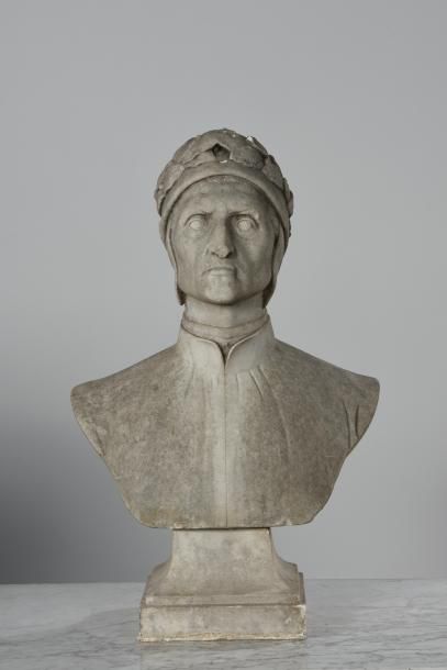 null Important buste en marbre blanc sculpté représentant probablement Dante Alighieri...