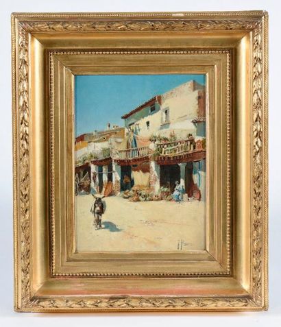 null Félix ALARCÓN (1840 - 1905). / Village andalou. / Huile sur panneau signée en...