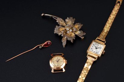 DESMO Montre bracelet de dame en or jaune 750 millièmes à cadran guilloché (usures).
Signée.
Diam.:...