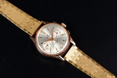 AIRAIN Montre bracelet d'homme, en métal doré, la montre de forme ronde, cadran émaillé...