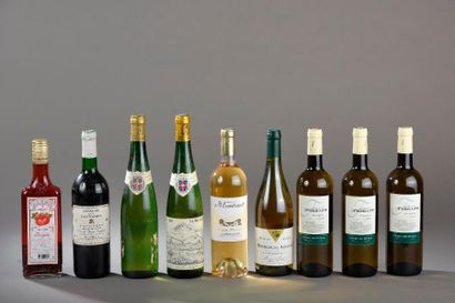 null 9 bouteilles VINS DIVERS, (1 Faugères rouge, 7 blanc de Duras, Suresnes Bourgogne...