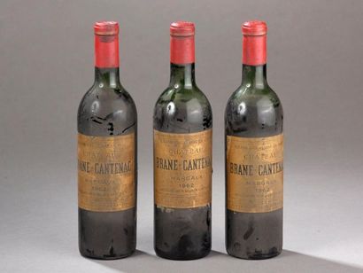 null 3 bouteilles CH. BRANE-CANTENAC, 2° cru Margaux 1962 (ets, 1 MB, 1 B, 1 V) 