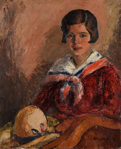 null Harry BLOOMFIELD (1883-1941). 

Portrait de femme à la robe rouge. 

Huile sur...
