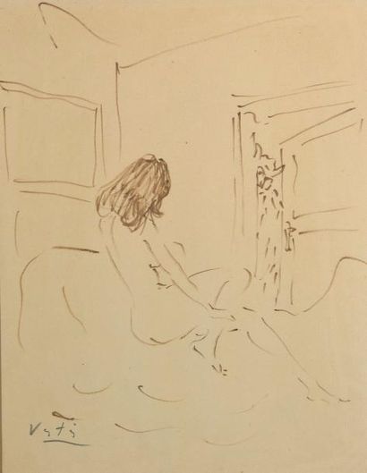 null Marcel VERTES (1895-1961).

Femme allongée et satyre.

Dessin au crayon feutre...