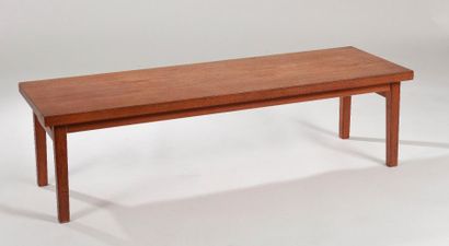 null Table basse rectangulaire en bois exotique (insolée, quelques mouillures), ancienne...