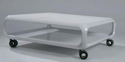 null Table basse rectangulaire à bords arrondis et double plateau en PVC blanc, le...