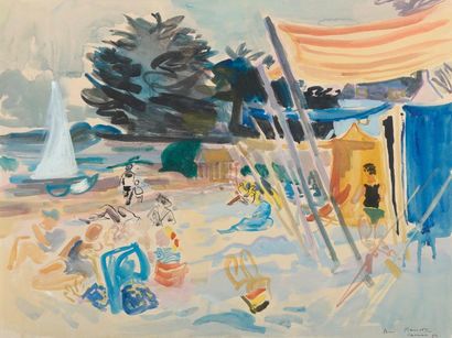 null André PLANSON (1898-1981).

La plage à Carnac.

Dessin à l'aquarelle, gouache...