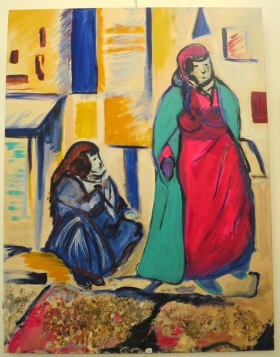 null Roula AZRAK (XXe - XXIe siècle).

Femmes libanaises. 

Technique mixte sur toile...