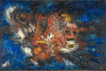 null Gino GREGORI (1906-1973).

Abstraction polychrome sur fond bleu. 

Huile sur...