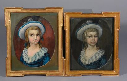 null Suite de quatorze portraits à l'huile, pastel, fusain et une reproduction XIXe...