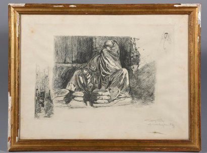 null Alméry LOBEL-RICHE ( 1880 - 1950). Femme de Fez. Gouache et traits de crayon...
