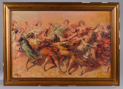 null Georges Sauveur MAURY (1872 - ?). Ronde de danseuses. Huile sur toile signée...