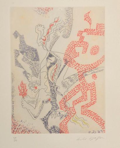 null André MASSON (1896 - 1987). "La Fleur de feu". Estampe en couleurs signée et...