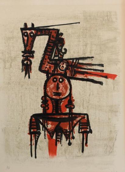 null Wilfredo LAM (1902-1982).Lithographie en couleurs (7/75) signée en bas à droite...