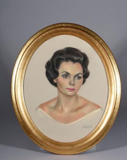 null DAVIS (XXe siècle). Portrait de l'actrice Jean Simmons. Pastel signé et daté...