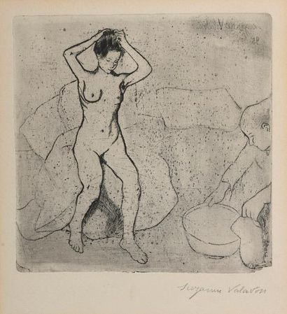 null Suzanne VALADON (1865 - 1938). Femme au tub. Eau forte, signée et datée 1895...