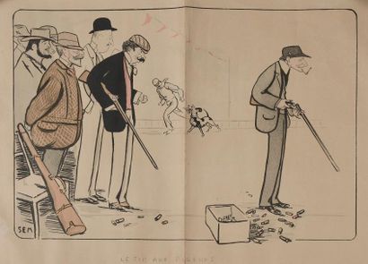 null SEM (1863-1934). Quatre lithographies en couleurs figurant des personnages masculins...