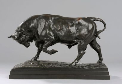 Antoine-Louis BARYE (Paris, 1796 - 1875) Taureau debout (seconde version) Bronze...