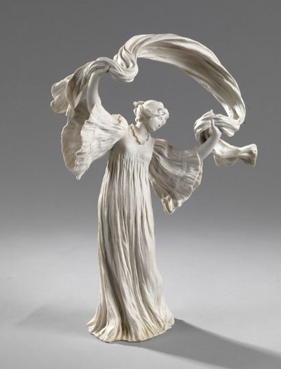 Agathon LÉONARD (Lille, 1841 - 1923) Danseuse à l'écharpe, 1897 Biscuit, marque en...