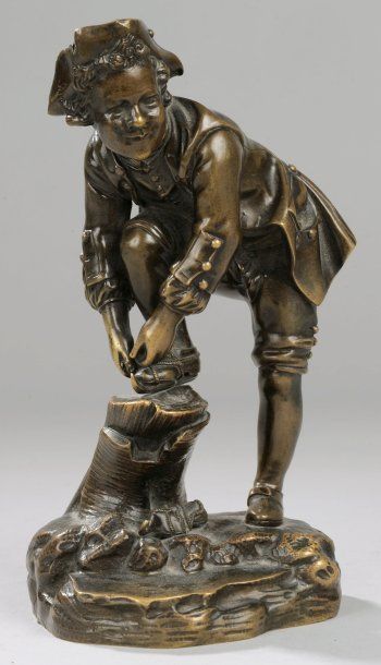 null Statuette en bronze à patine médaille figurant un JEUNE PATINEUR du XVIIIème...