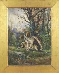 Hippolyte Jean Adam GIDE (1852-1921) Chiens de chasse au repos dans un sous-bois...