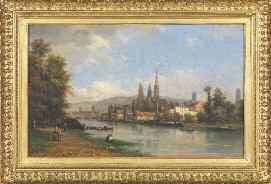 Justin OUVRIÉ (Par is, 1806 - Rouen, 1879) La Seine à Rouen, 1850 Huile sur panneau,...