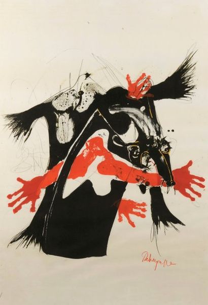 Paul REBEYROLLE (Eymoutiers, 1926 - 2005) Le Loup Lithographie en couleur sur papier...