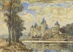 FRANK-BOGGS (Springfield, Etats Unis, 1855 - Meudon, 1926) Château de Josselin Aquarelle...