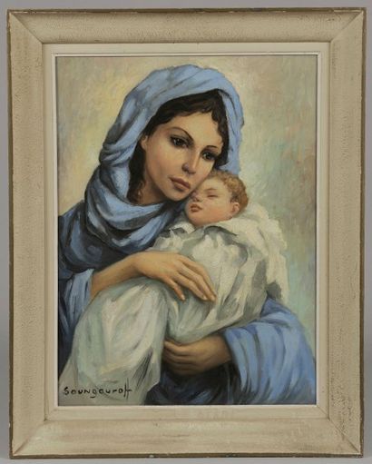 Antonin Ivanovitch SOUNGOUROFF (1911-1982) "Maternité bleue" Huile sur toile, signée...