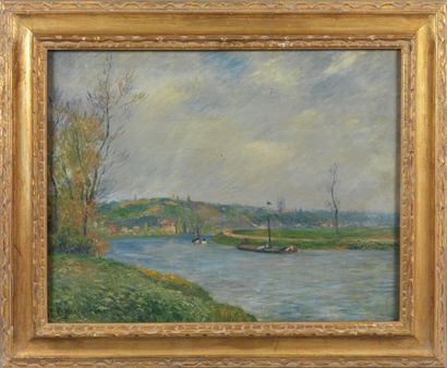 F. VOGLER (XIXème - XXème siècle) Bateaux sur la Seine Huile sur toile, signée en...