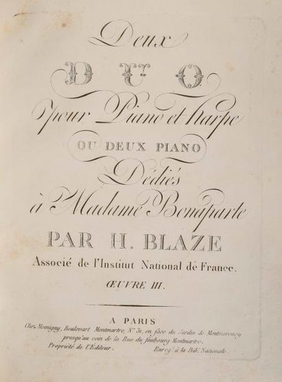 null Partition pour Deux Duo pour Piano et Harpe ou deux Piano dédiés à Madame Bonaparte...