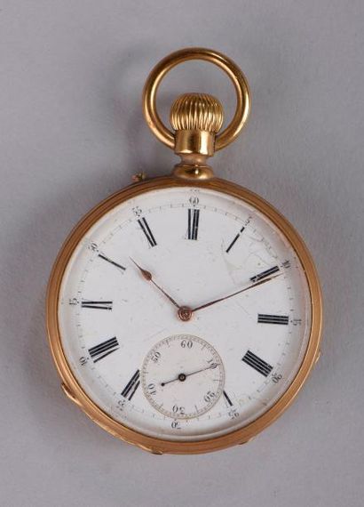 null Chronomètre en or jaune à deux cadrans. XIXème siècle. Poids brut : 92g