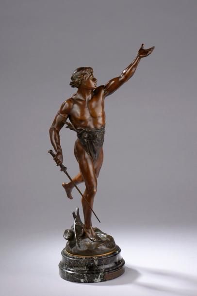 null Émile Louis PICAULT (1833-1915).

"Victoria".

Bronze à patine brun et médaille...