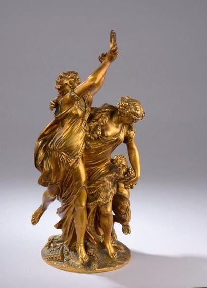 null D'après CLODION (1738 - 1814).

Bacchanales en bronze cidelé et doré (usures).

Signé...