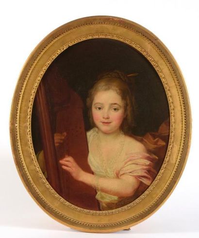 null École française, vers 1760. 

La jeune harpiste. 

Huile sur toile ovale. 

Haut....