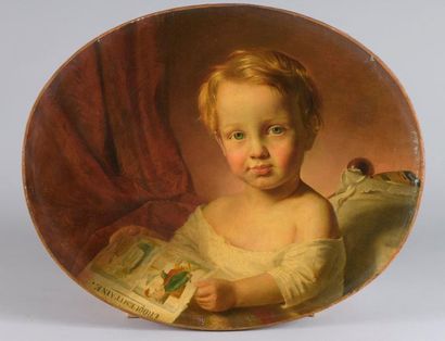 null Ecole française du XIXe siècle.

Portrait d'enfant aux yeux bleus lisant le...