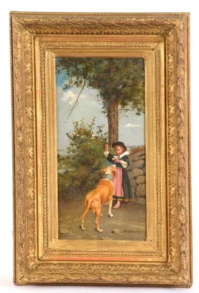 null Jacques JOBBE-DUVAL (1854 - 1947).

Enfant jouant avec un chien.

Huile sur...