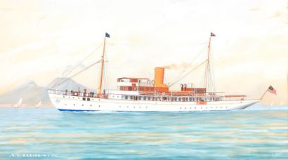 null Louis PAPALUCA (1890-1934). 

Le bateau "S.Y XAFIRAN.N.Y.Y.C" dans la baie de...
