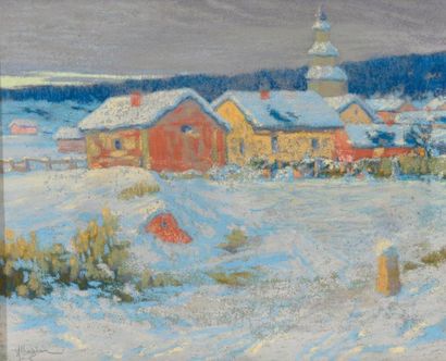 null Ohannès ALHAZIAN (Van, Turquie, 1881 - 1958).

Le village sous la neige.

Pastel...