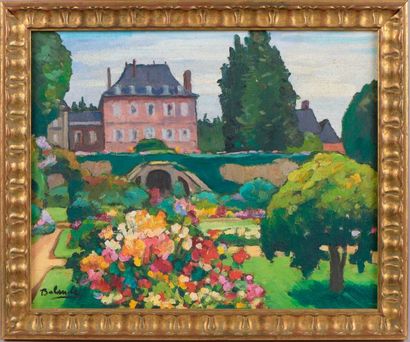 null Gaston BALANDE (Saujon, 1880 - Paris, 1971).

Le parc du château en fleurs.

Huile...