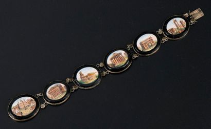 null Bracelet en argent constitué de six micro-mosaïques ovales représentant Saint-Pierre...